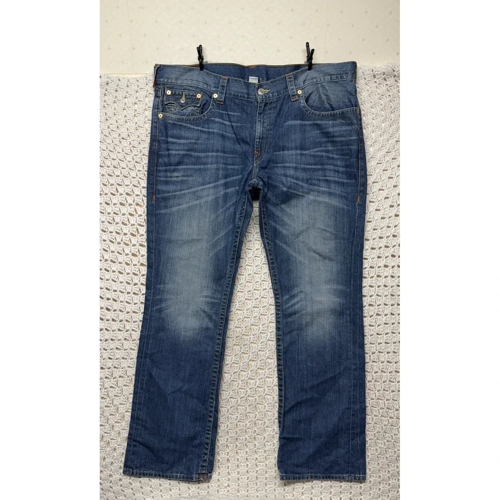True Religion World Tour Men's Jeans Tag 42 Fits W44 L34 Blue Denim Straight Leg